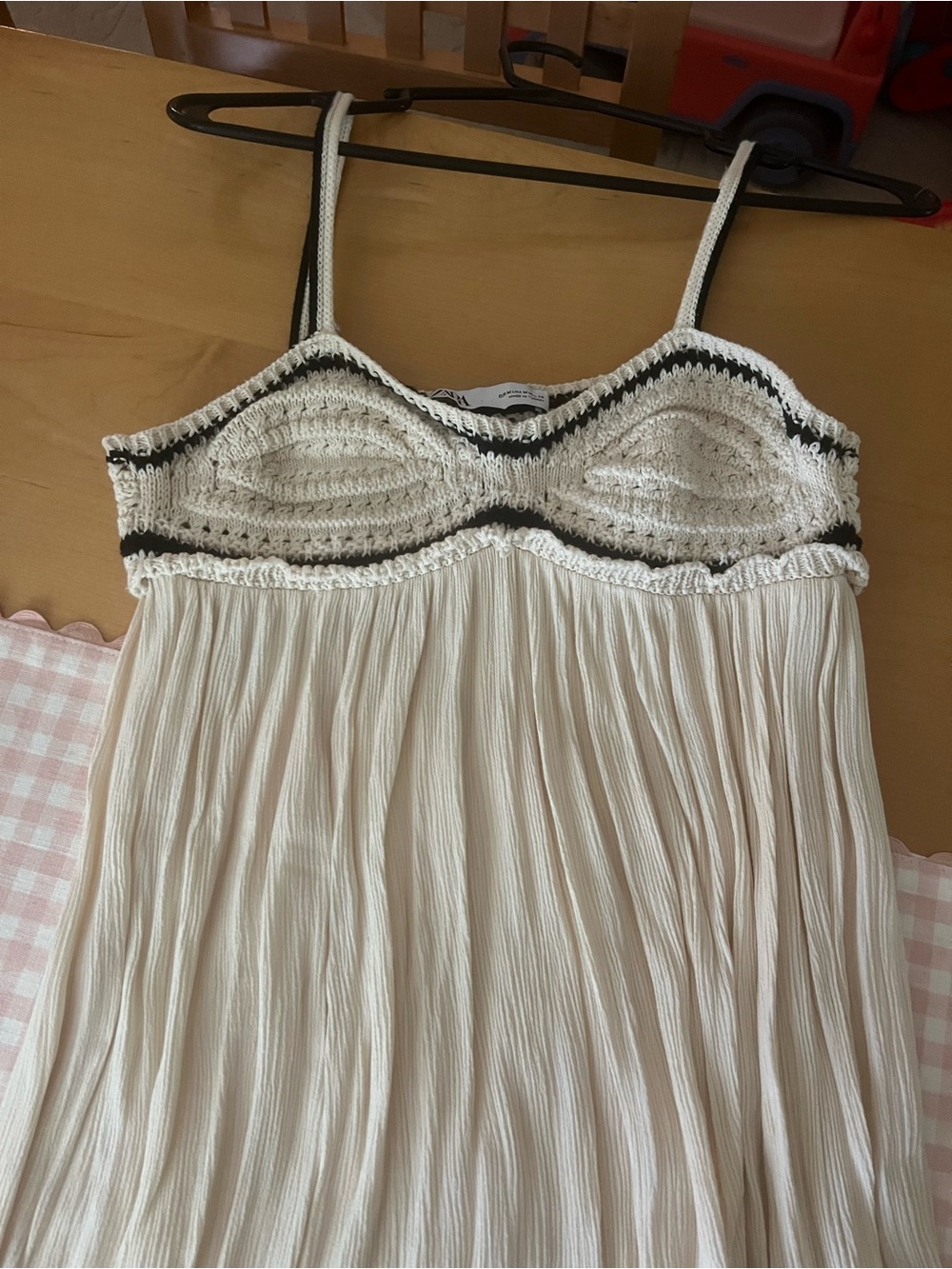 Zara Cream Crochet Bodice Dress with Black Trim